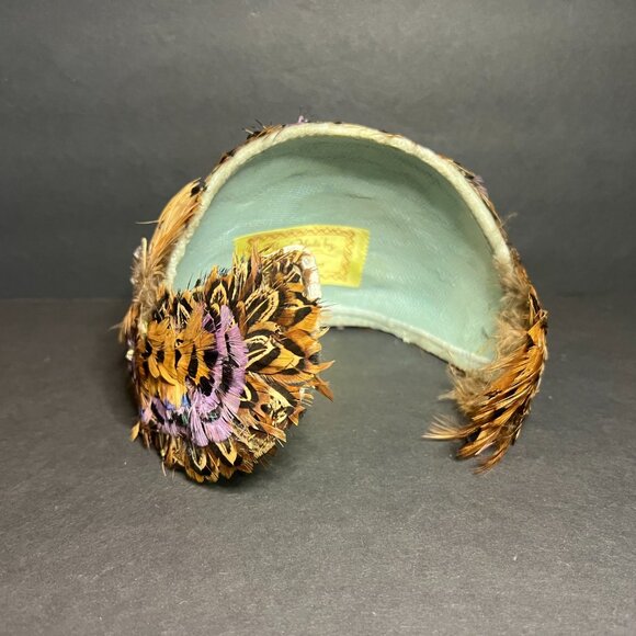 Vintage MCM Handmade by Sara Oehlerking Pheasant Fascinator Hat & Earrings Set - Picture 5 of 8